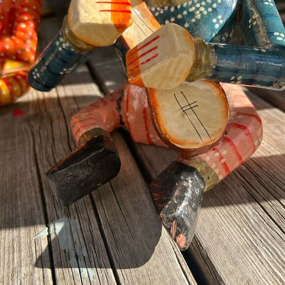 Vintage Set 4- Indian Handicraft Wooden Rajasthan Musicians Folk Art Statues - Picture 10 of 16